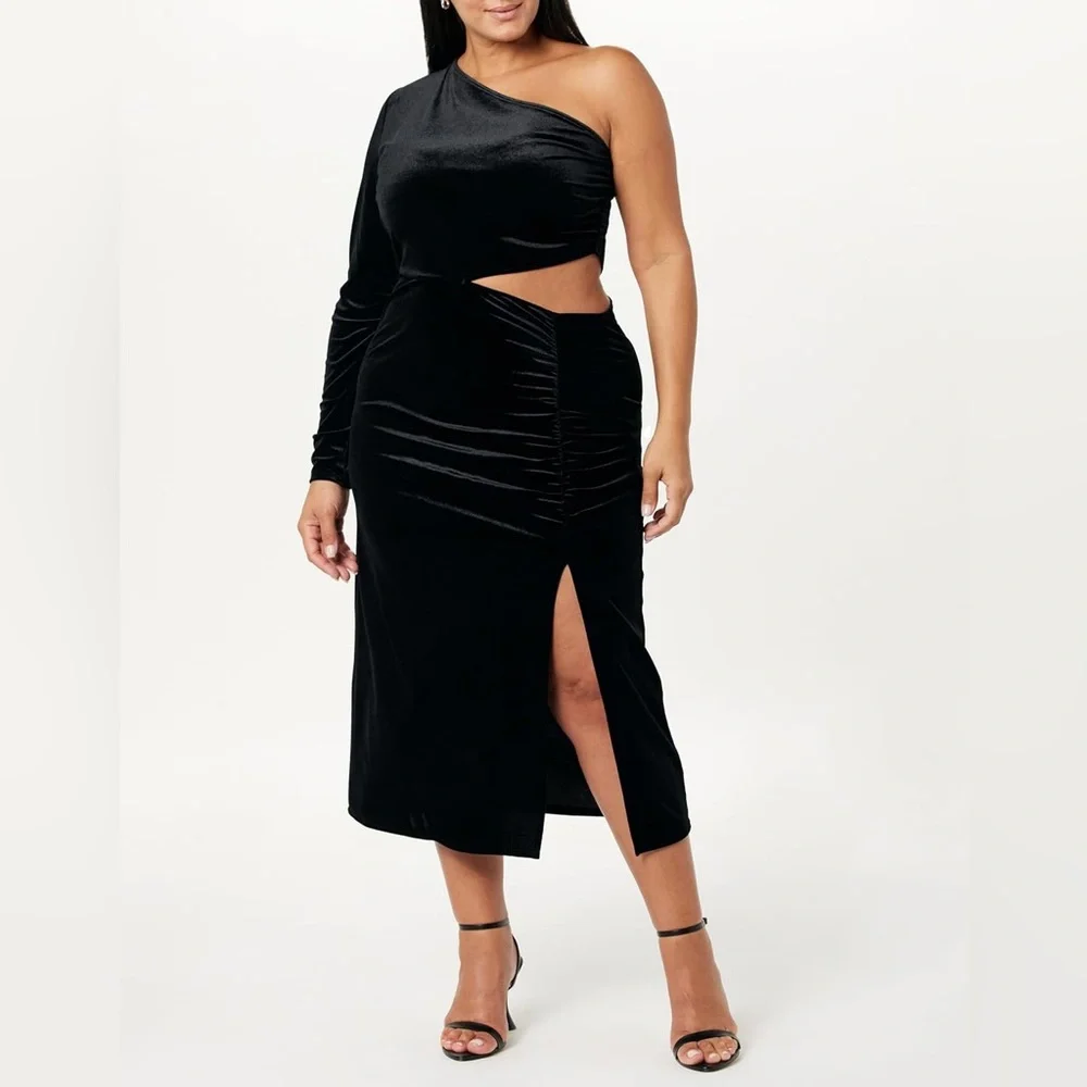 THE DROP LIA ONE SHOULDER CUT OUT VELVET MIDI DRESS NWT XL - Picture 4 of 8